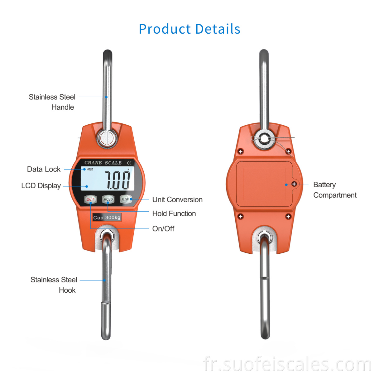 Échelle de suspension numérique SF-916 660 lb avec boîtier en plastique